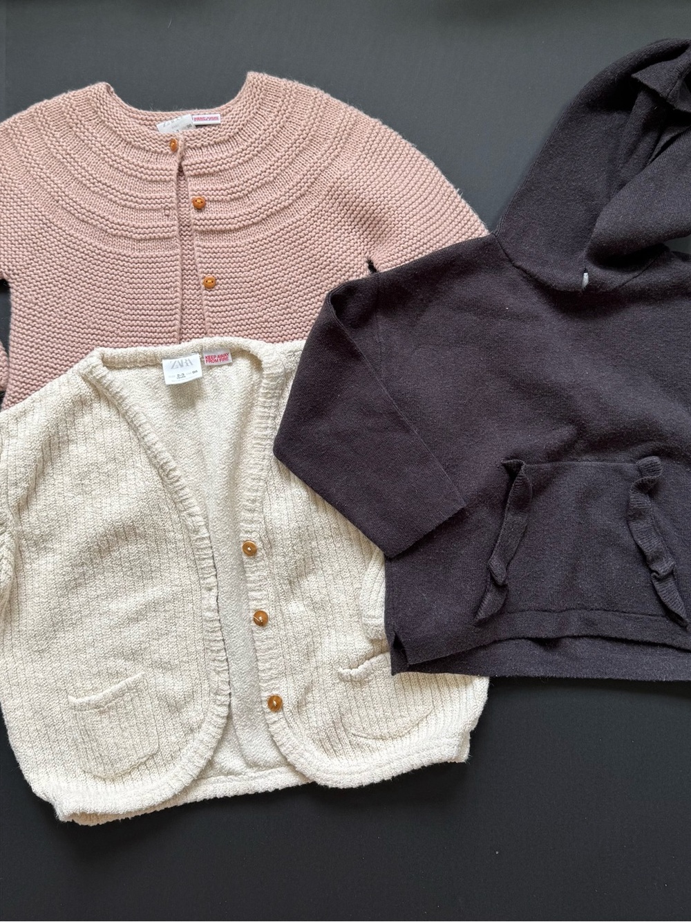 Zara Kids Pink, Cream & Black Knit Cardigans and Hoodie Set